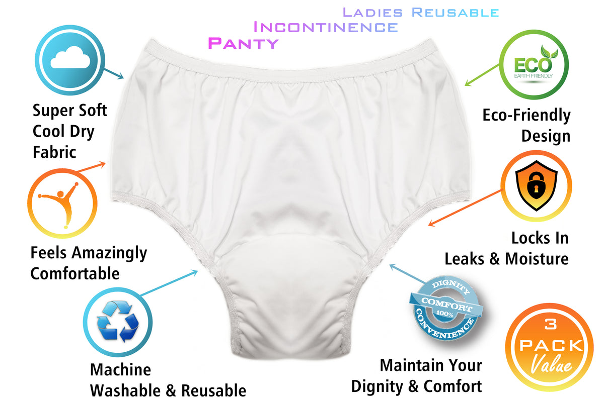 Ladies Nylon Waterproof Incontinence Briefs Pants Knickers White