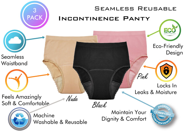 Incontinence Underwear for Women 3 Pack Women's Incontinence Briefs  Washable Incontinence Underwear for Women Incontinence Briefs Leak  Protection